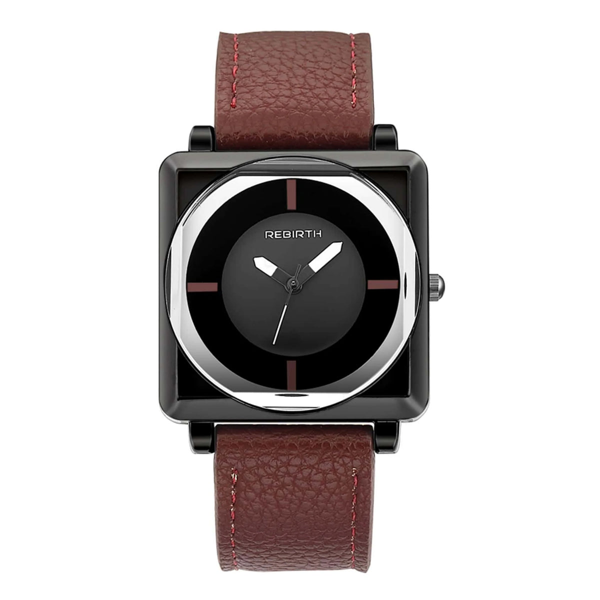 REBIRTH Women's Retro Square Quartz Watch – Leather Strap Women's Quartz Watch Nixie Brown
