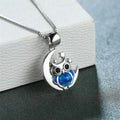 Dainty Owl Blue Simulated Opal Silver Moon Necklace Fashion Necklace Nixie Blue
