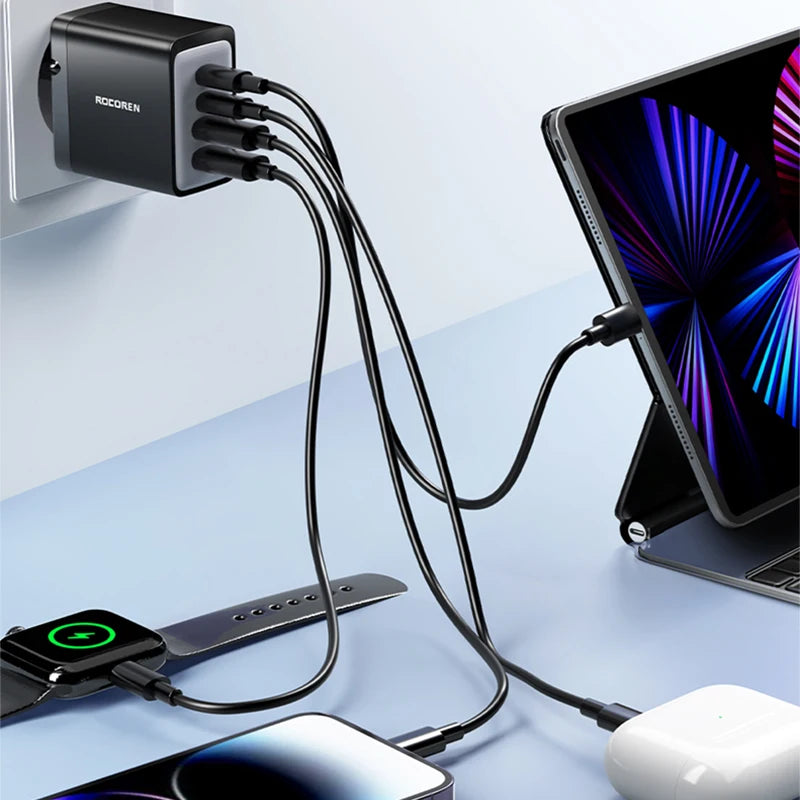 Rocoren GaN 45W 4-Port USB-C Fast Charger for iPhone & Samsung