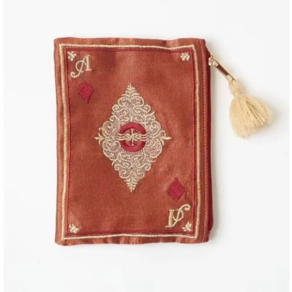 Hand-Embroidered Cosmetic Bag | Retro Fringe Playing Card Pouch Cosmetic Pouch Nixie