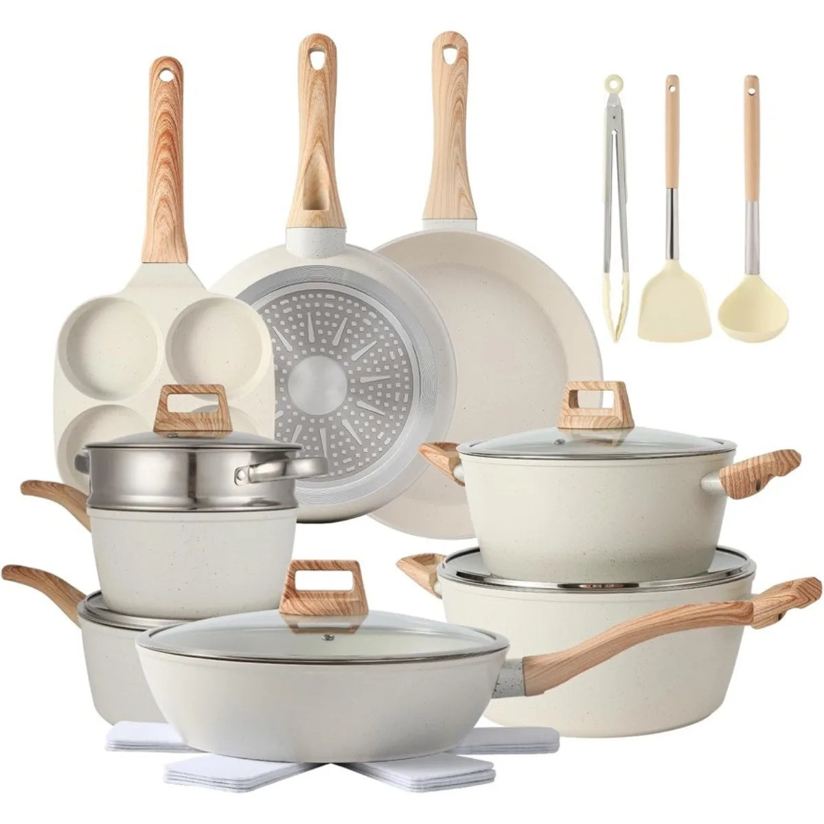 21-Piece White Granite Nonstick Cookware Set – Induction Ready Nonstick Cookware Set Nixie White