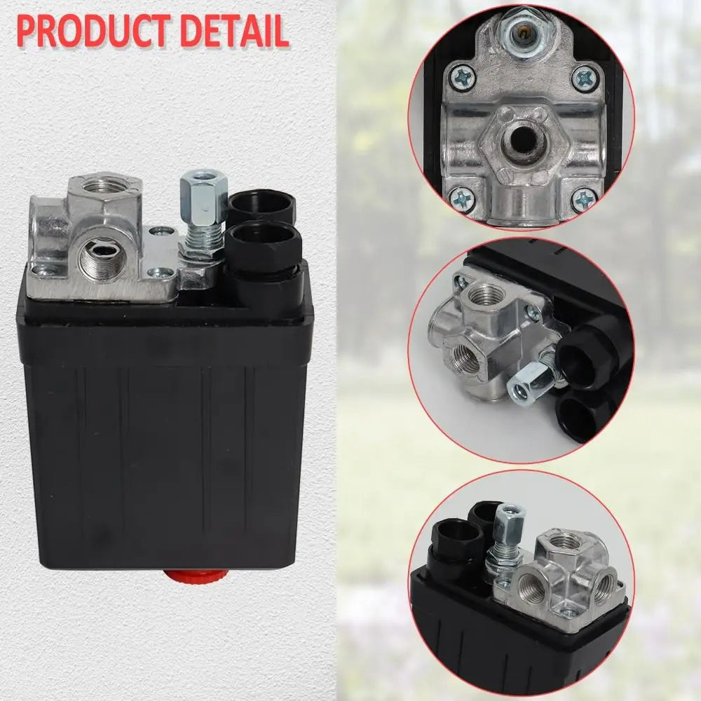 220V Air Compressor Pressure Switch 4-Port 90-120 PSI Control Valve Compressor Pressure Switch Nixie