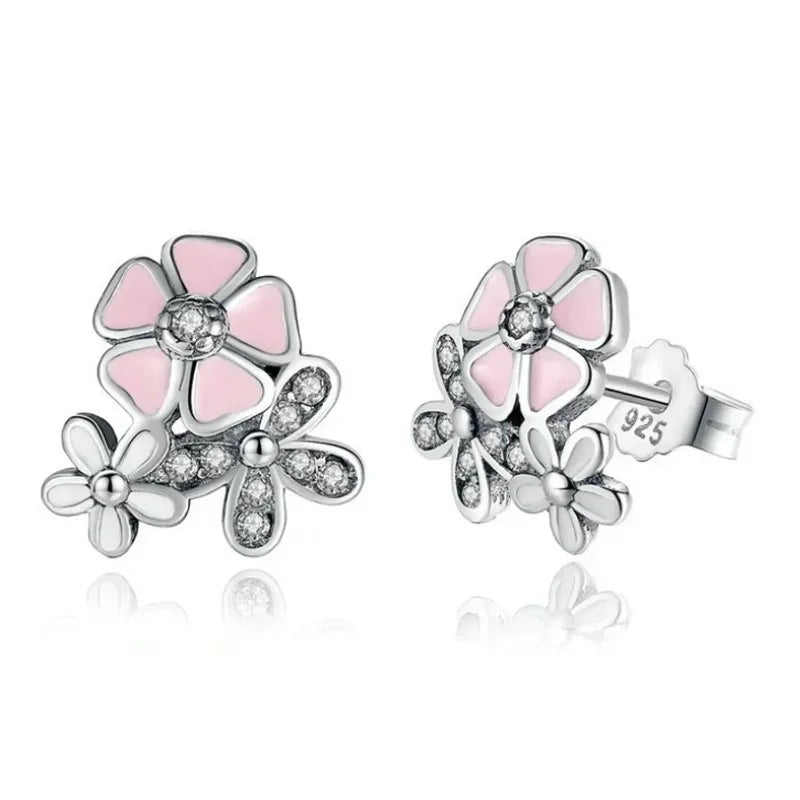 Floral Daisy Stud Earrings | Pink Crystal Rhinestone Women Stud Earrings Nixie