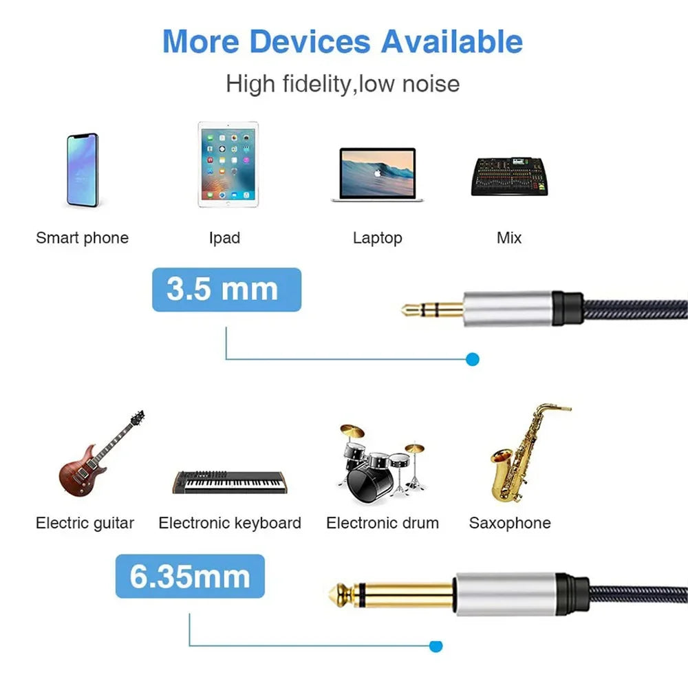 3.5mm to 6.5mm Male-to-Male AUX Audio Cable | OFC Speaker Audio Cable Nixie
