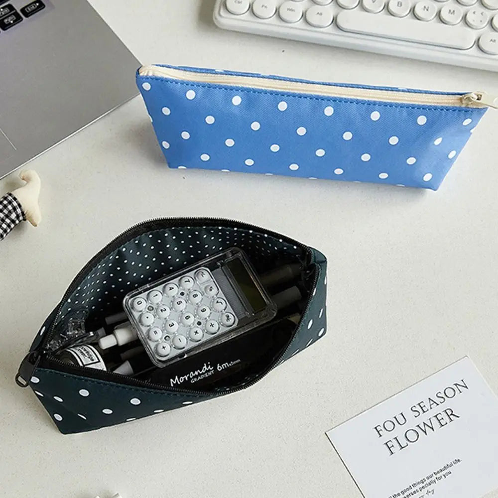 Polka Dot Pencil Case Large Capacity Zipper Stationery Pouch Pencil Case Pouch Nixie