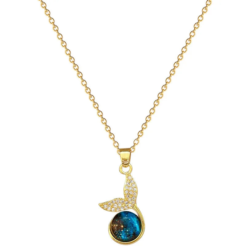 Starry Sky Pendant Necklace | Gold Stainless Steel Clavicle Chain Pendant Necklace Nixie