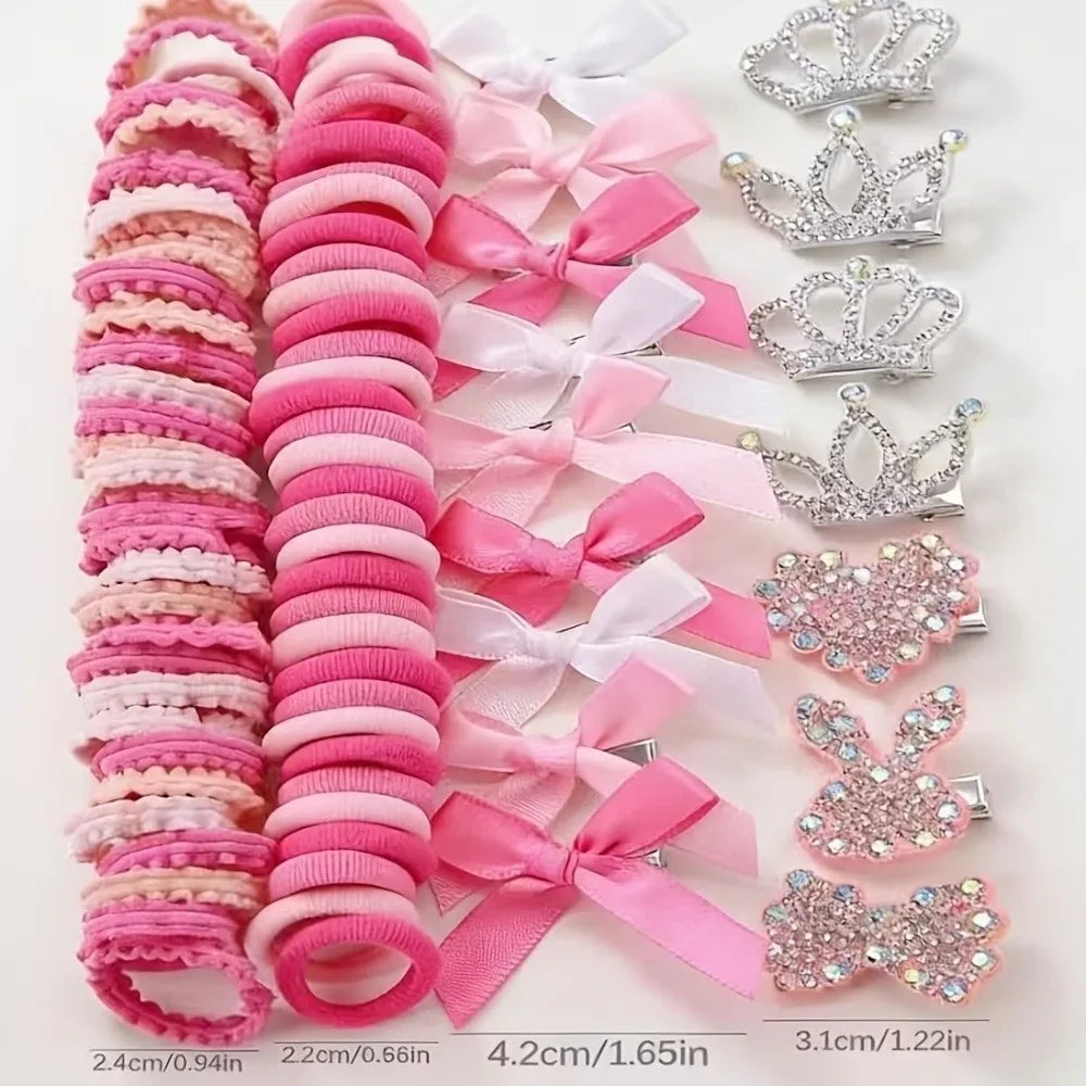 Girls Colorful Elastic Hair Accessories Set – Bows & Clips Girls Hair Accessories Nixie