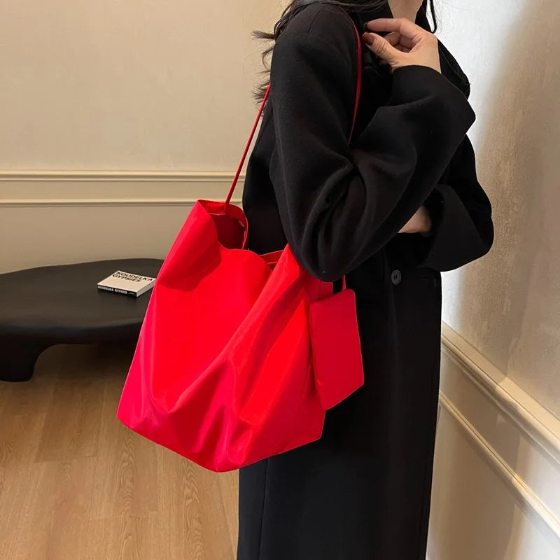Women's Large Nylon Bucket Tote Shoulder Bag | Minimalist Bucket Tote Bag Nixie