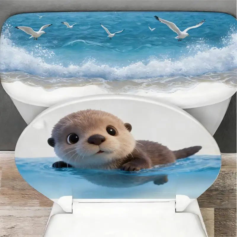 Sea Otter Toilet Sticker Set – Waterproof Ocean Bathroom Decal Bathroom Decor Sticker Nixie