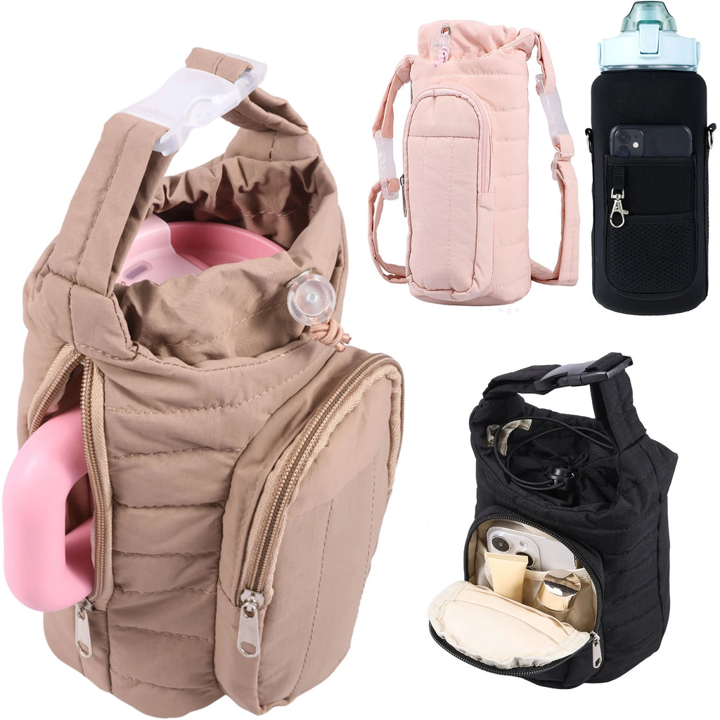 Portable Water Bottle Carrier Bag – Crossbody with Phone Pocket Water Bottle Carrier Bag Nixie