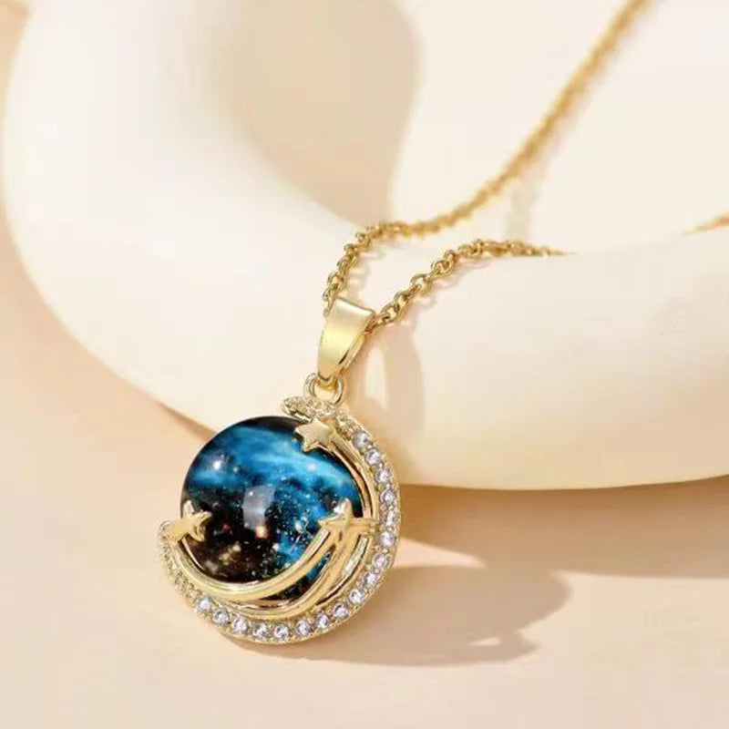 Women's Star Planet Gold Pendant Necklace | Copper Collarbone Chain Pendant Necklace Nixie