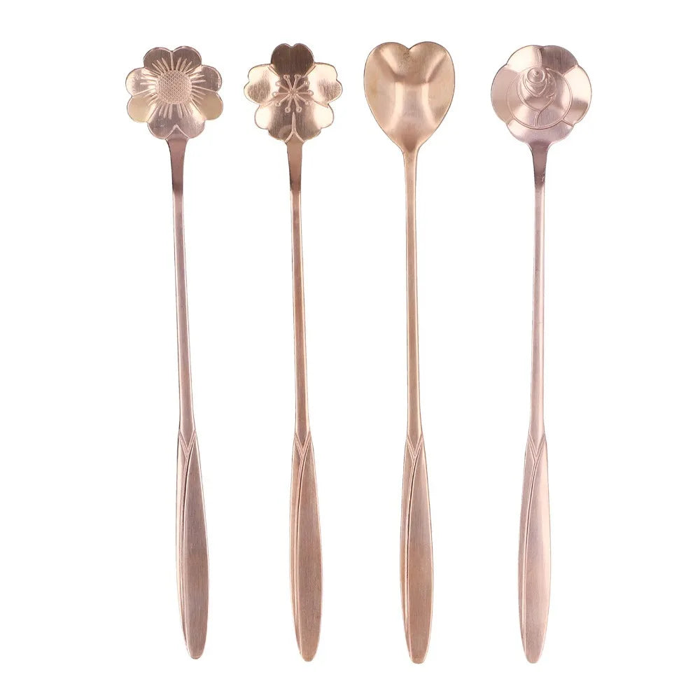 4Pcs Flower Shaped Stainless Steel Stirring Spoons Set Decorative Stirring Spoons Nixie Rose Gold
