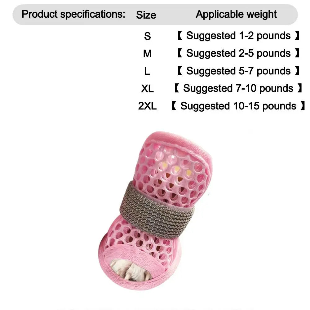 4Pcs Mesh Dog Shoes Non-Slip Breathable Pet Sandals Paw Protector