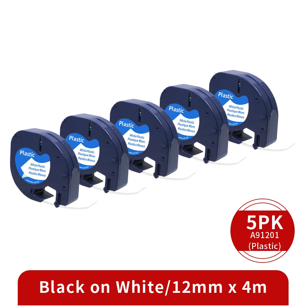 5-Pack 12mm White Label Tape Refills for Dymo LetraTag LT-100H