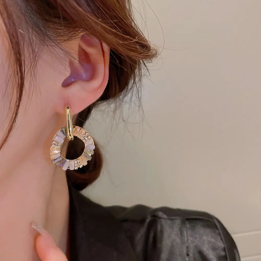 Rhinestone Circle Drop Earrings – Detachable Vintage Hoops