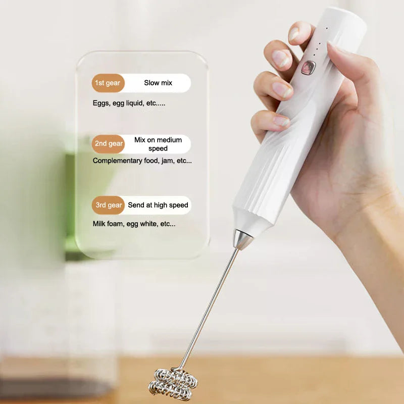Electric Milk Frother Handheld USB Rechargeable Coffee Whisk