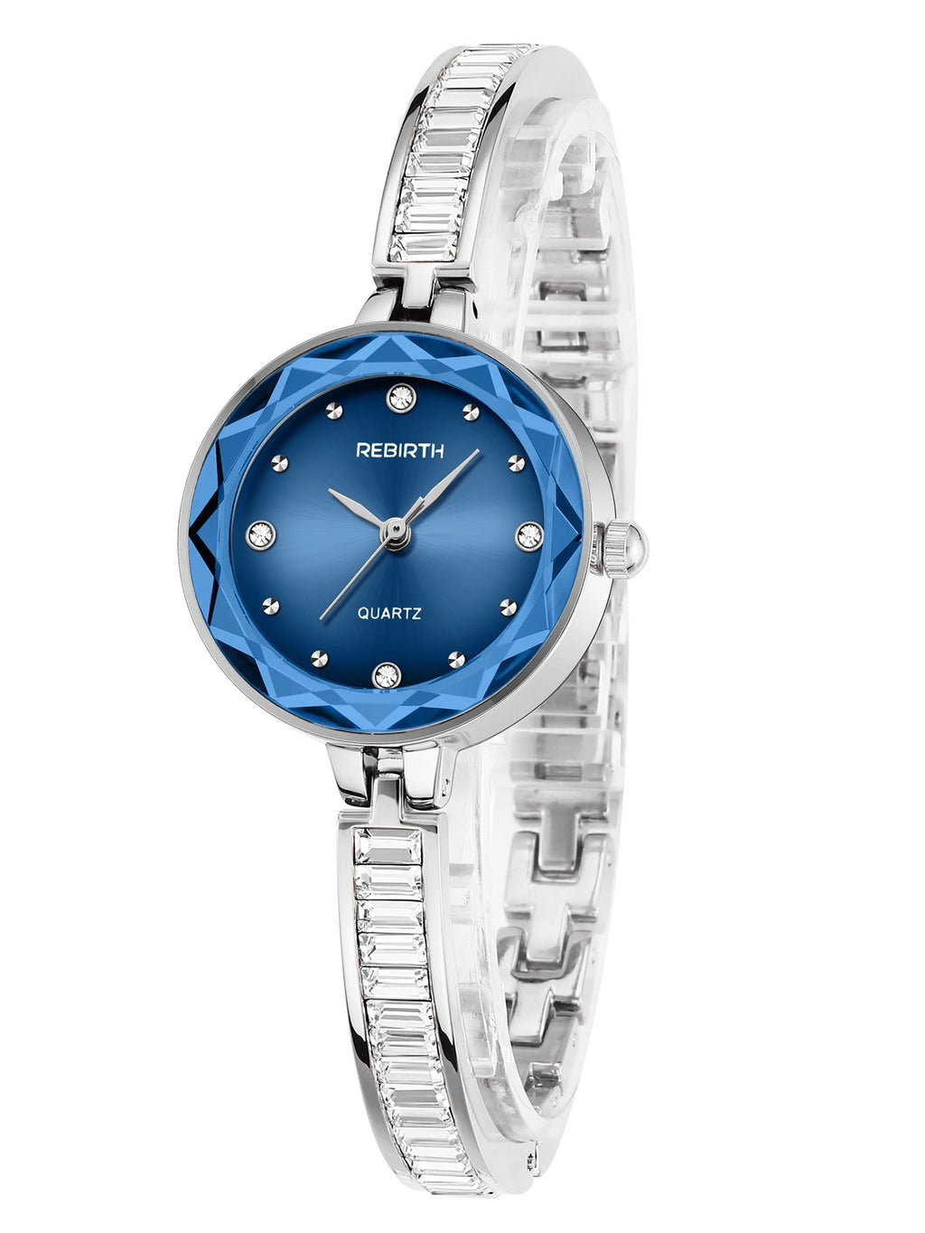 REBIRTH Women's Blue Dial Diamond Quartz Watch | Steel Band Women's Quartz Watch Nixie