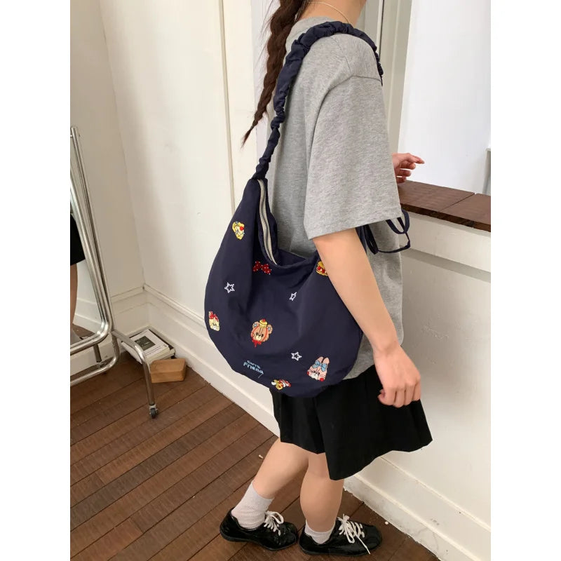 Women's Cartoon Floral Fabric Tote & Crossbody Bag Tote Crossbody Bag Nixie