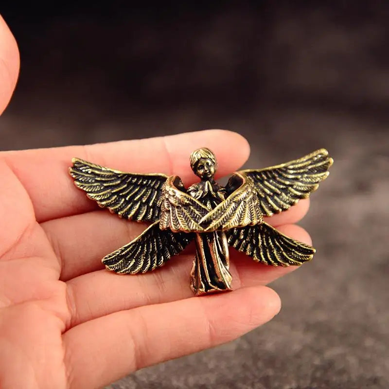 Vintage Brass Guardian Angel Mini Figurine Desktop Ornament Decorative Figurine Nixie