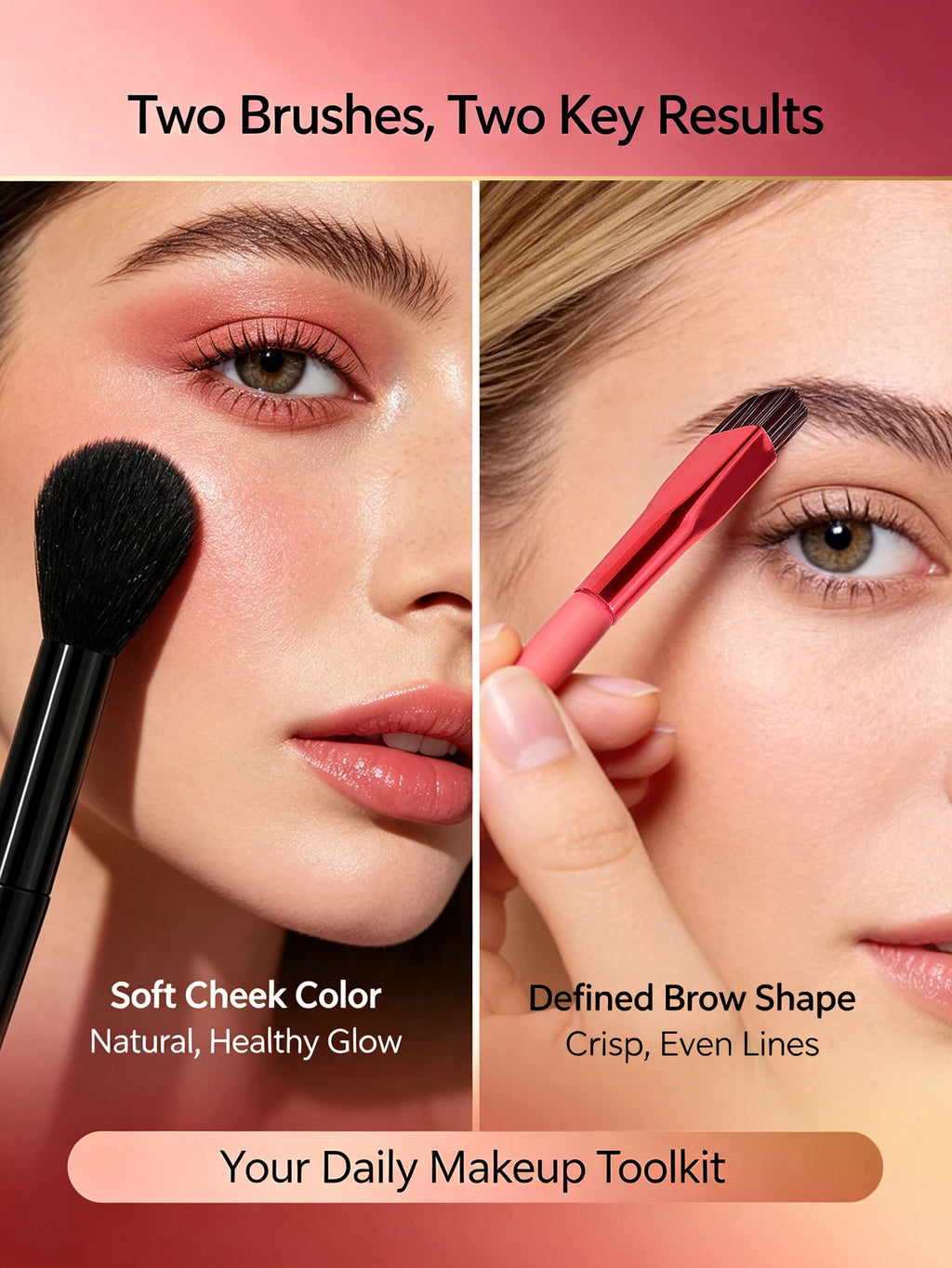 2Pcs Makeup Brush Set – Fluffy Blush & Angled Brow Brush Makeup Brush Set Nixie