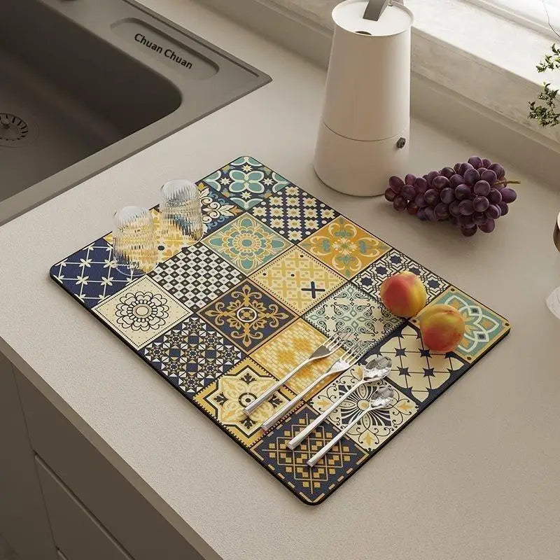 Diatomite Drainage Mat Non-Slip Retro Floral 30x40cm Diatomite Drainage Mat Nixie
