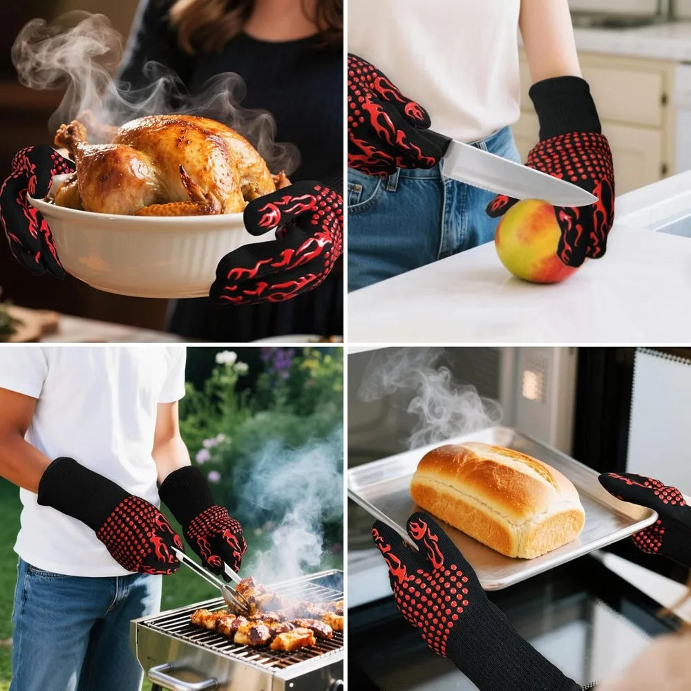 BBQ Gloves Heat & Cut Resistant Non-Slip Silicone Oven Mitts BBQ Oven Mitts Nixie
