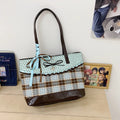 Korean Retro Plaid Tote Bag – Women's Shoulder & Underarm Bag Shoulder Tote Bag Nixie BB-614-Green Extra Large