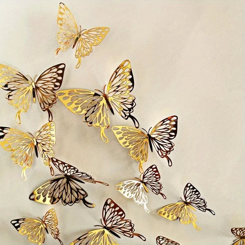 12Pcs 3D Hollow Butterfly Wall Stickers Gold Silver Decals Wall Stickers Nixie Default Title