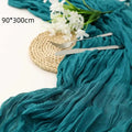 Boho Crinkled Cheesecloth Table Runner 120" – Wedding & Party Table Runner Nixie Blue 300cm