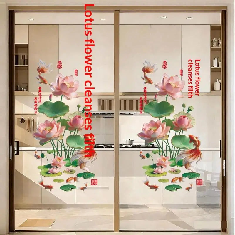 Lotus Koi Fish PVC Glass Wall Decals – Self-Adhesive Stickers Glass Wall Decal Nixie A3