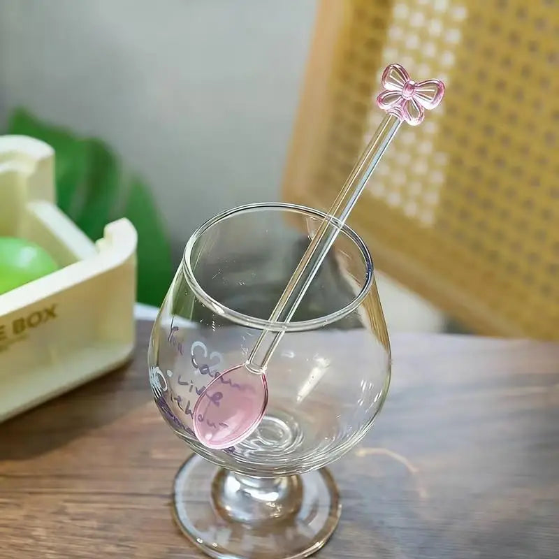 Pink Bow Glass Coffee Spoon – Long Handle Stirring Teaspoon Glass Stirring Spoon Nixie