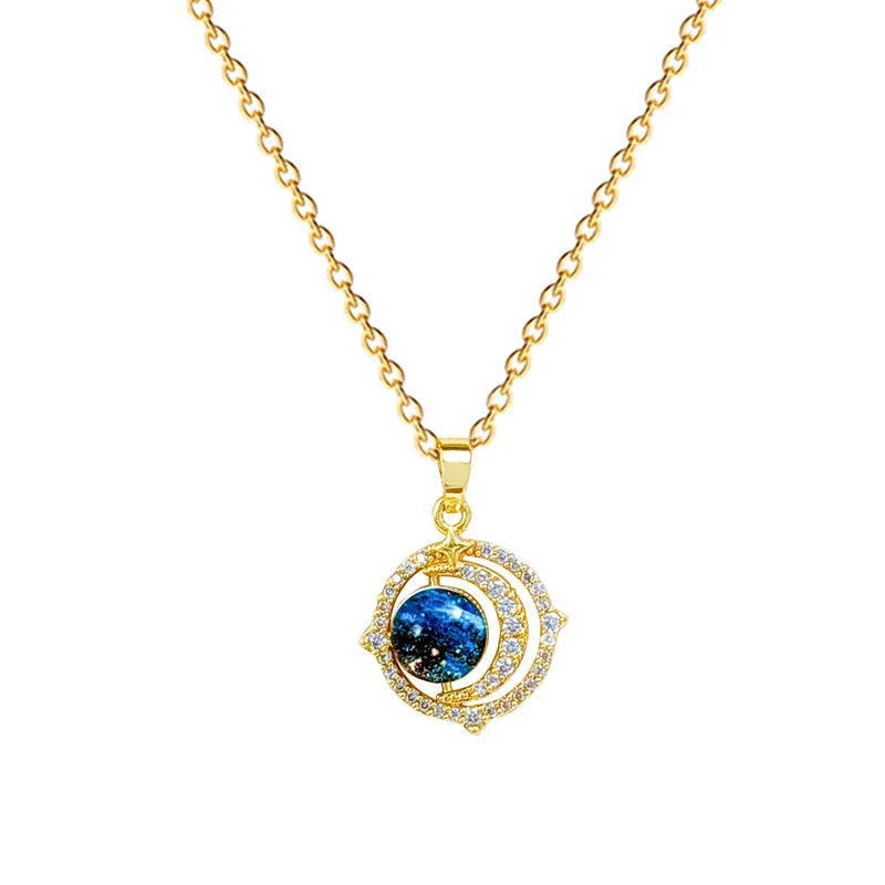 Van Gogh Starry Night Pendant Necklace – Gold Clavicle Chain Pendant Necklace Nixie