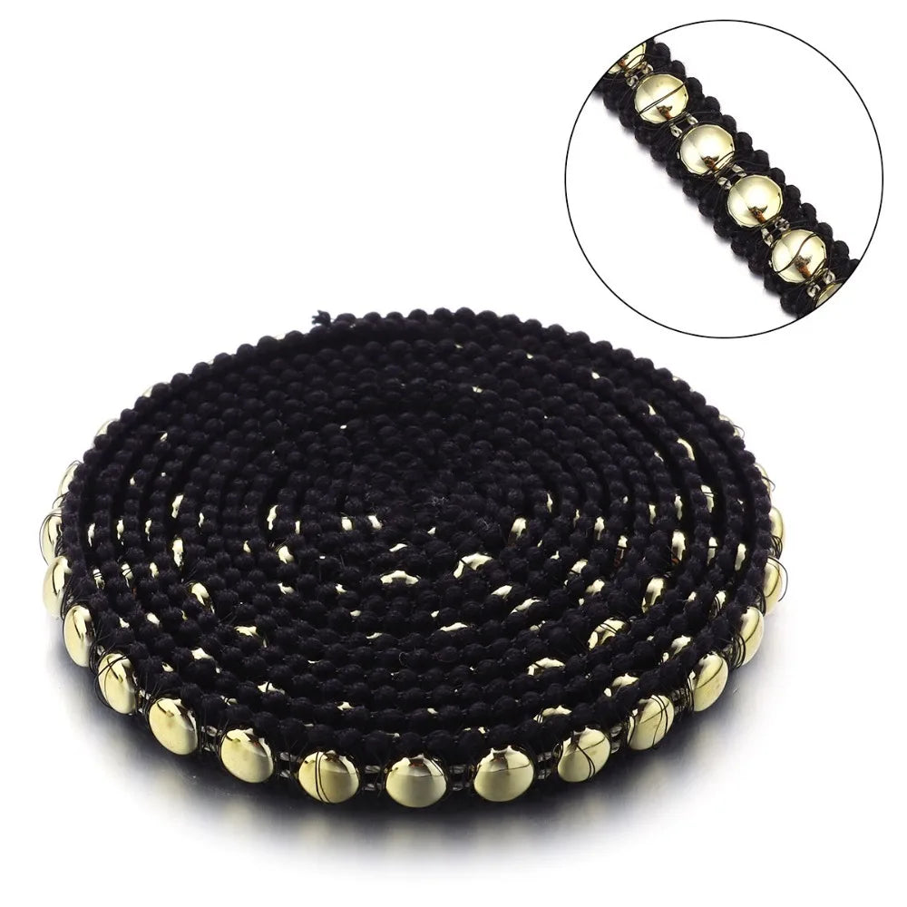 2-Yard Polyester Lace Trim Gold Thread Pearl Edge DIY Ribbon Lace Fabric Trim Nixie Beading Black