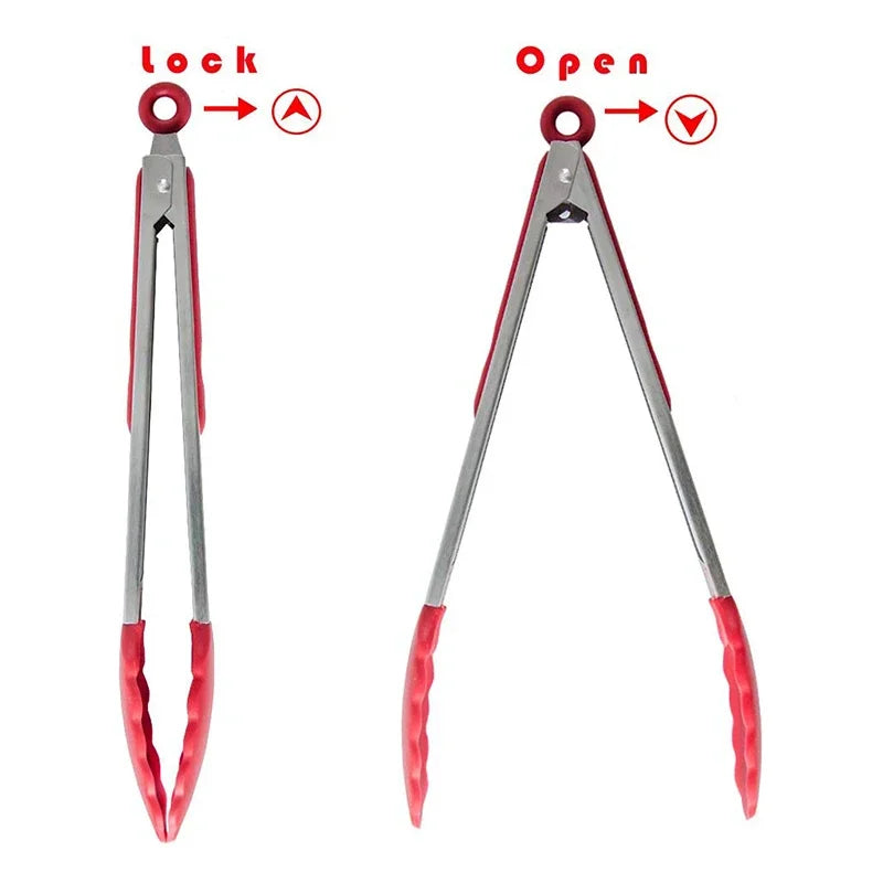 Silicone BBQ Tongs 7" & 9" Stainless Steel Locking Kitchen Set Kitchen Cooking Tongs Nixie