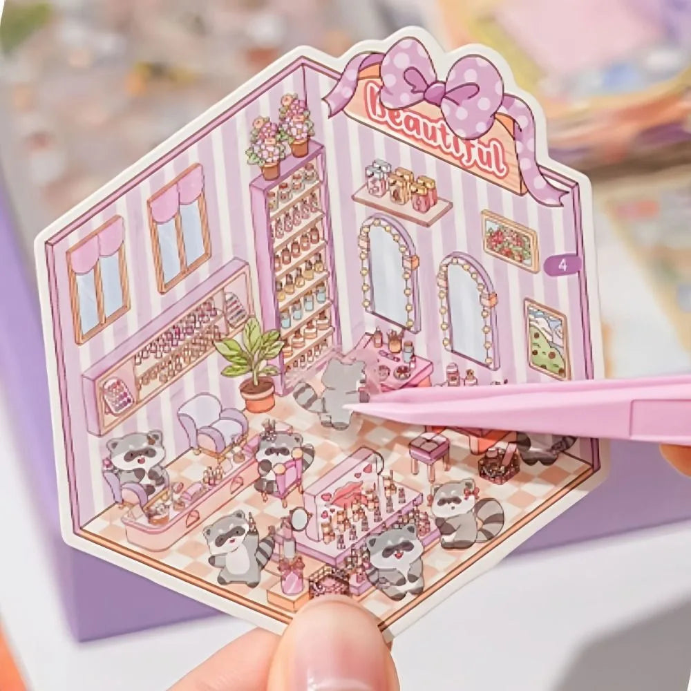 50-in-1 Miniature Scene Landscape Stickers – DIY 3D PET Pack Decorative Sticker Set Nixie
