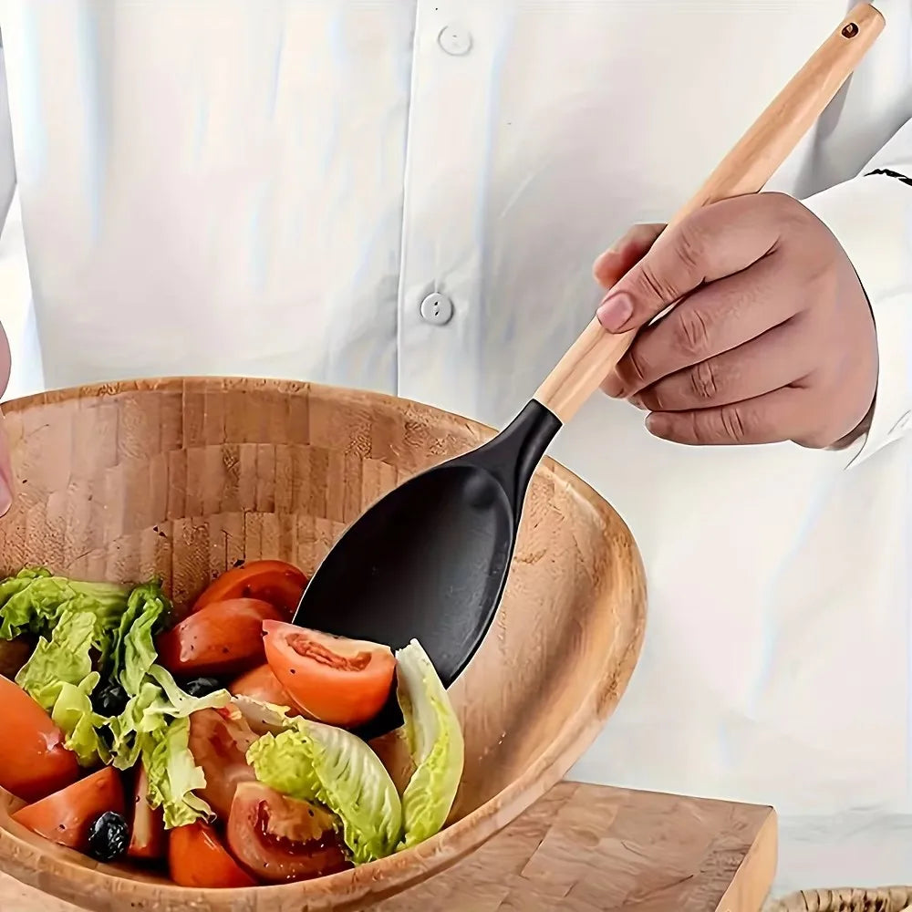 2-Piece Silicone Spatula Spoons with Wooden Handle | Kitchen Set Silicone Kitchen Utensils Nixie