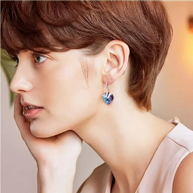 Blue Crystal Heart Dangle Earrings – Zinc Alloy Fashion Jewelry Dangle Earrings Nixie