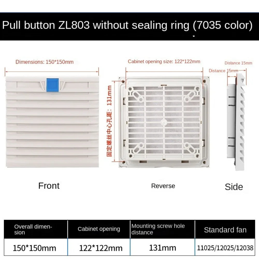 ABS Cabinet Ventilation Filter Grille with Louver Shutters Ventilation Filter Grille Nixie 150X150mm A