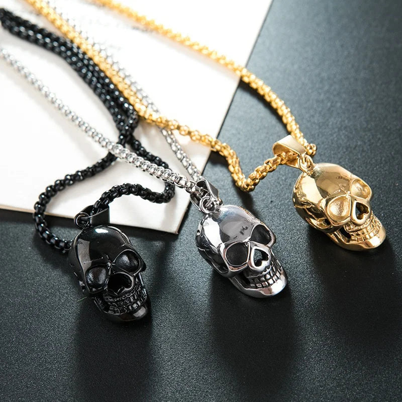 Punk Skull Pendant Necklace | Gold Silver Black Hip-Hop Chain Pendant Necklace Nixie