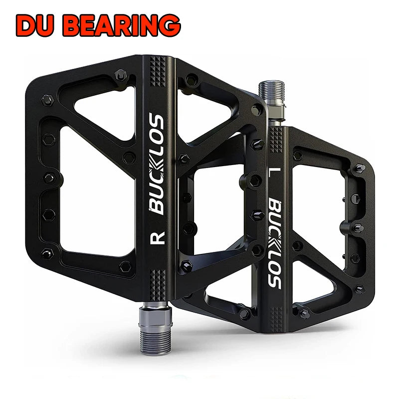 BUCKLOS MTB Flat Platform Bike Pedals – Ultralight Non-Slip Flat Platform Pedals Nixie DU Bearing Black