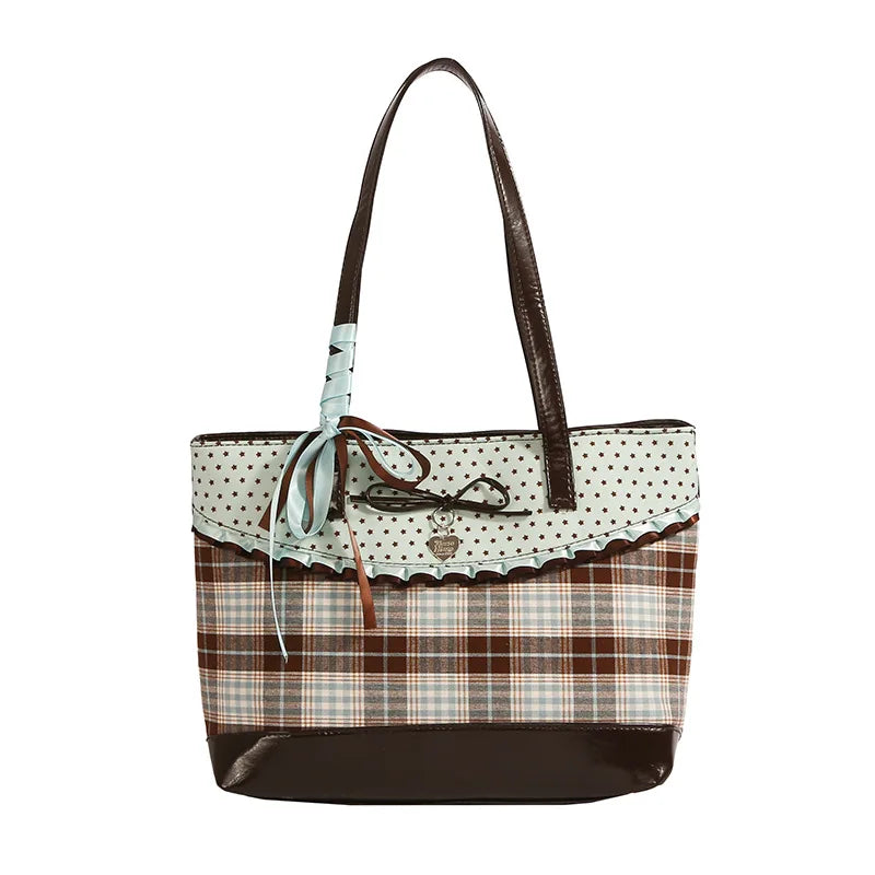 Korean Retro Plaid Tote Bag – Women's Shoulder & Underarm Bag Shoulder Tote Bag Nixie
