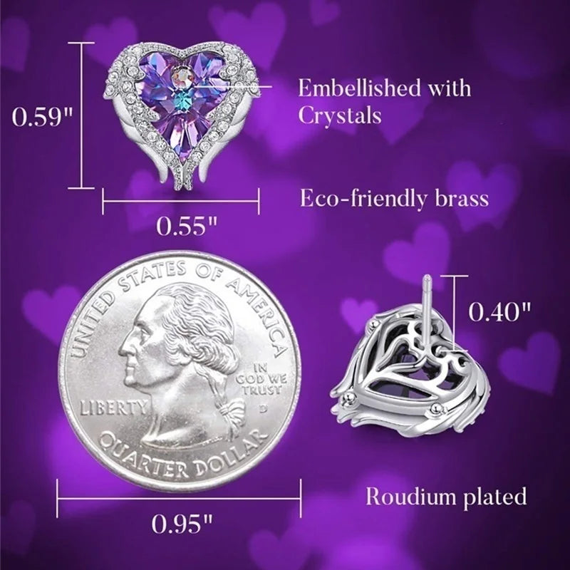 Silver Angel Wing Heart Crystal Stud Earrings for Women Crystal Stud Earrings Nixie