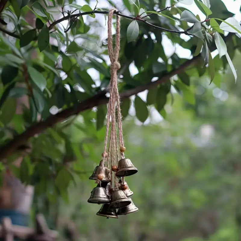 Bohemian Wind Chime Bronze Bells & Wood Beads Boho Garden Decor Boho Wind Chime Nixie
