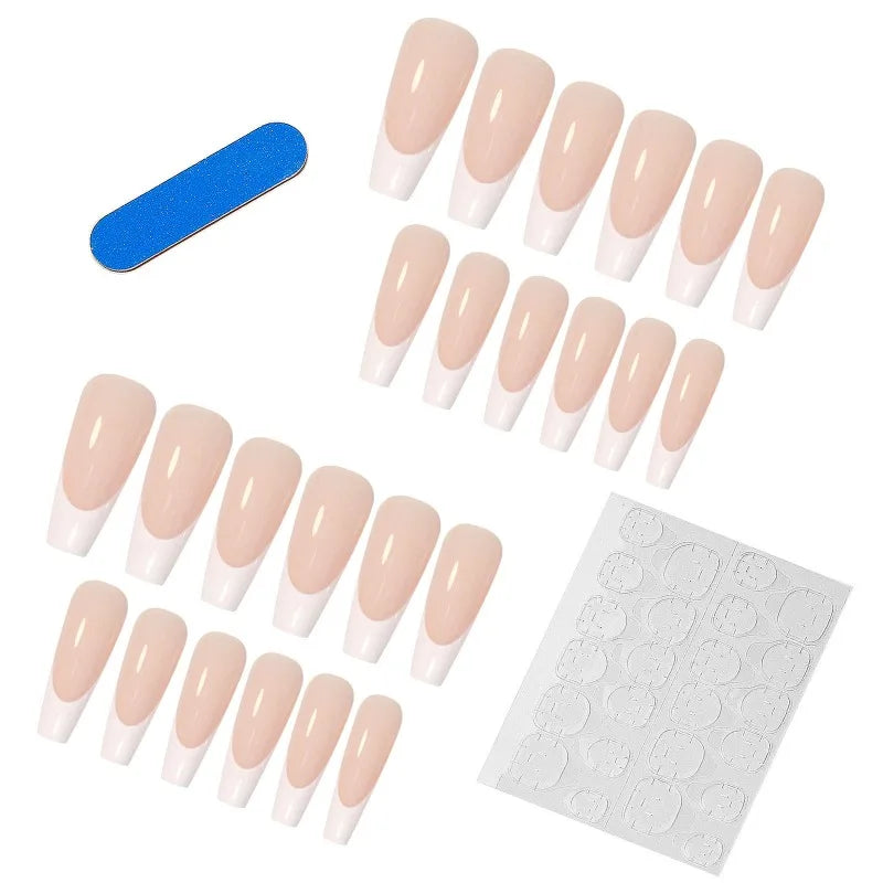 French Tip Press-On Nails L Size Gel Finish Pink Skin Tone Press-On Nails Nixie