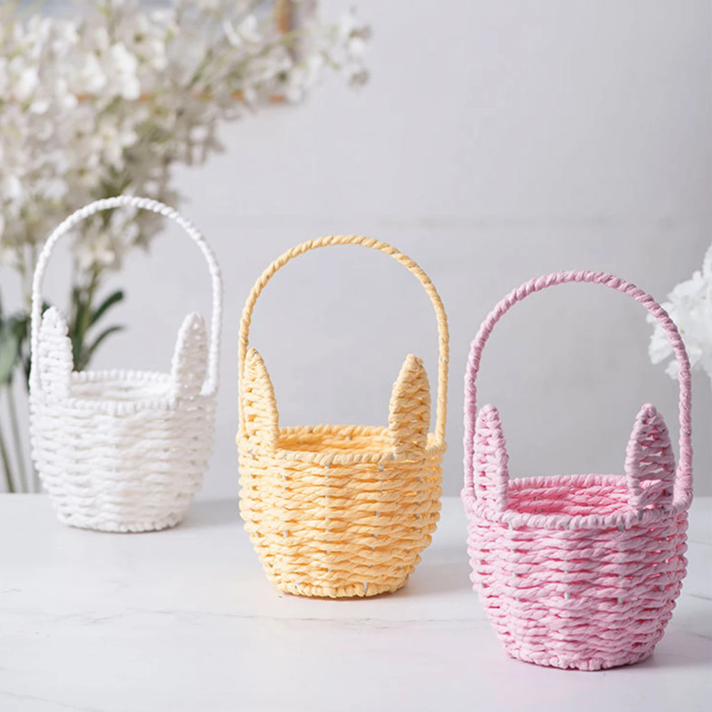 Easter Bunny Ears Woven Basket with Handle | Gift Organizer Woven Gift Basket Nixie