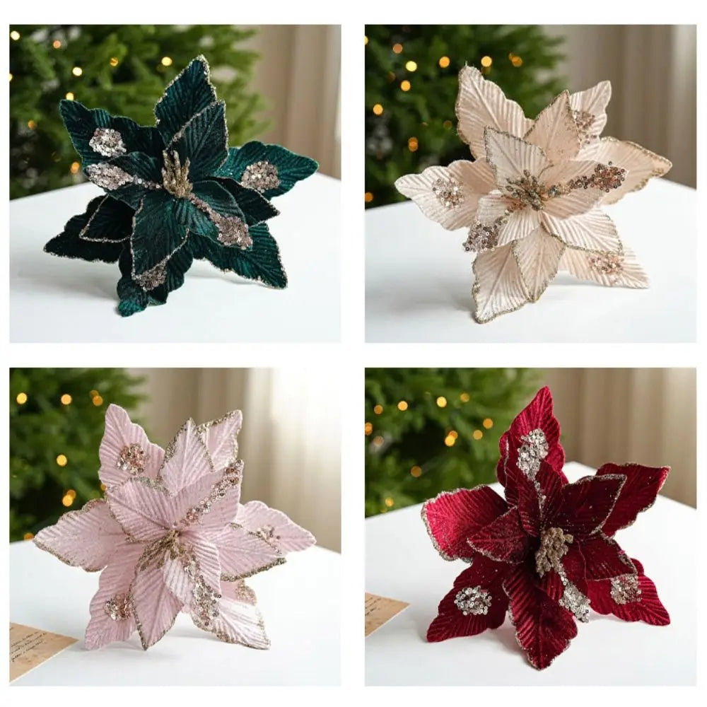 25cm Christmas Glitter Flower – Red & Gold Fake Bloom Decoration