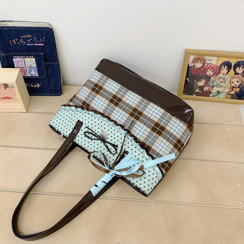Korean Retro Plaid Tote Bag – Women's Shoulder & Underarm Bag Shoulder Tote Bag Nixie