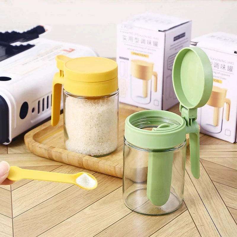 2-in-1 Glass Seasoning Jar with Spoon – Moisture-Proof Spice Bottle