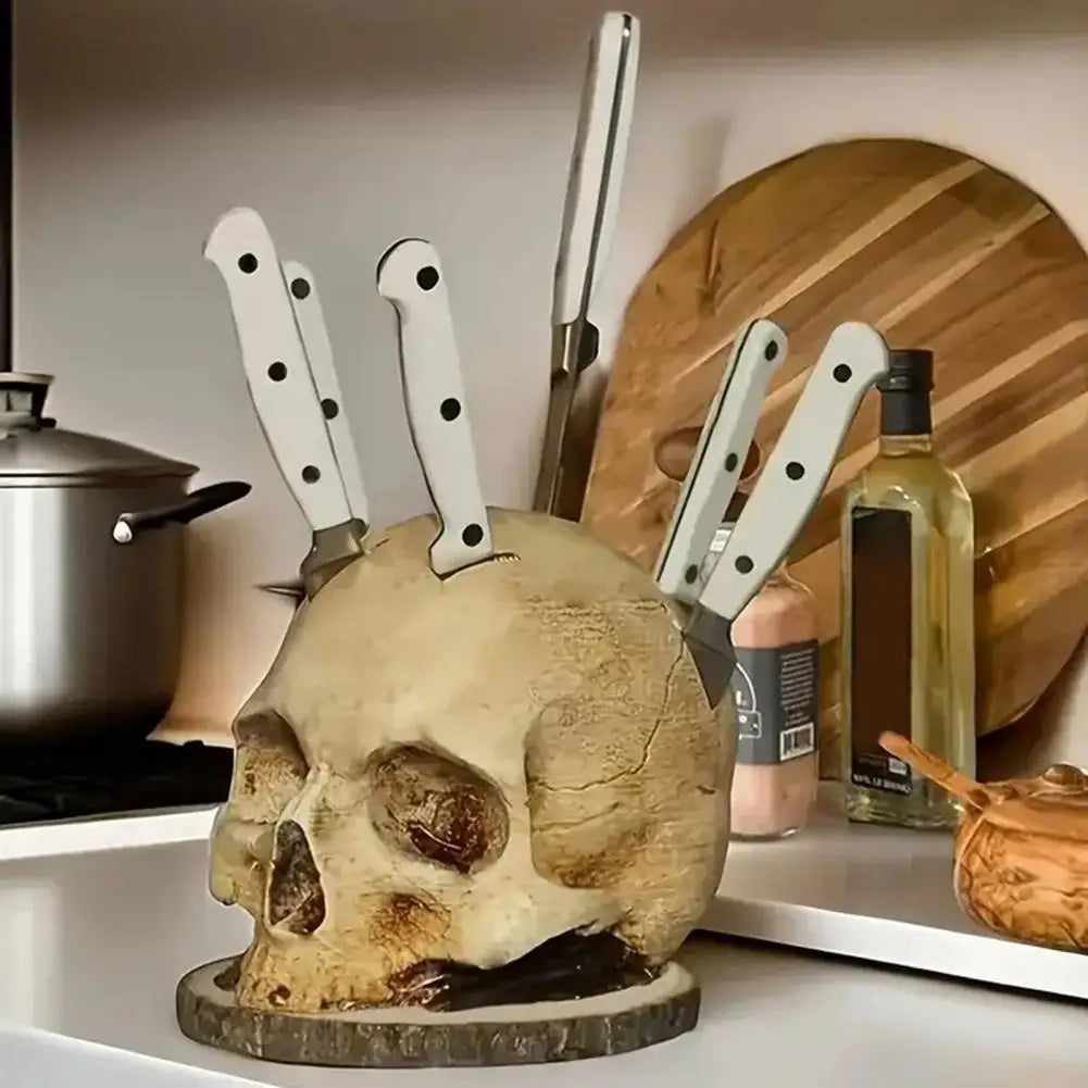 Skull Knife Holder – Gothic Halloween Kitchen Decor & Gift