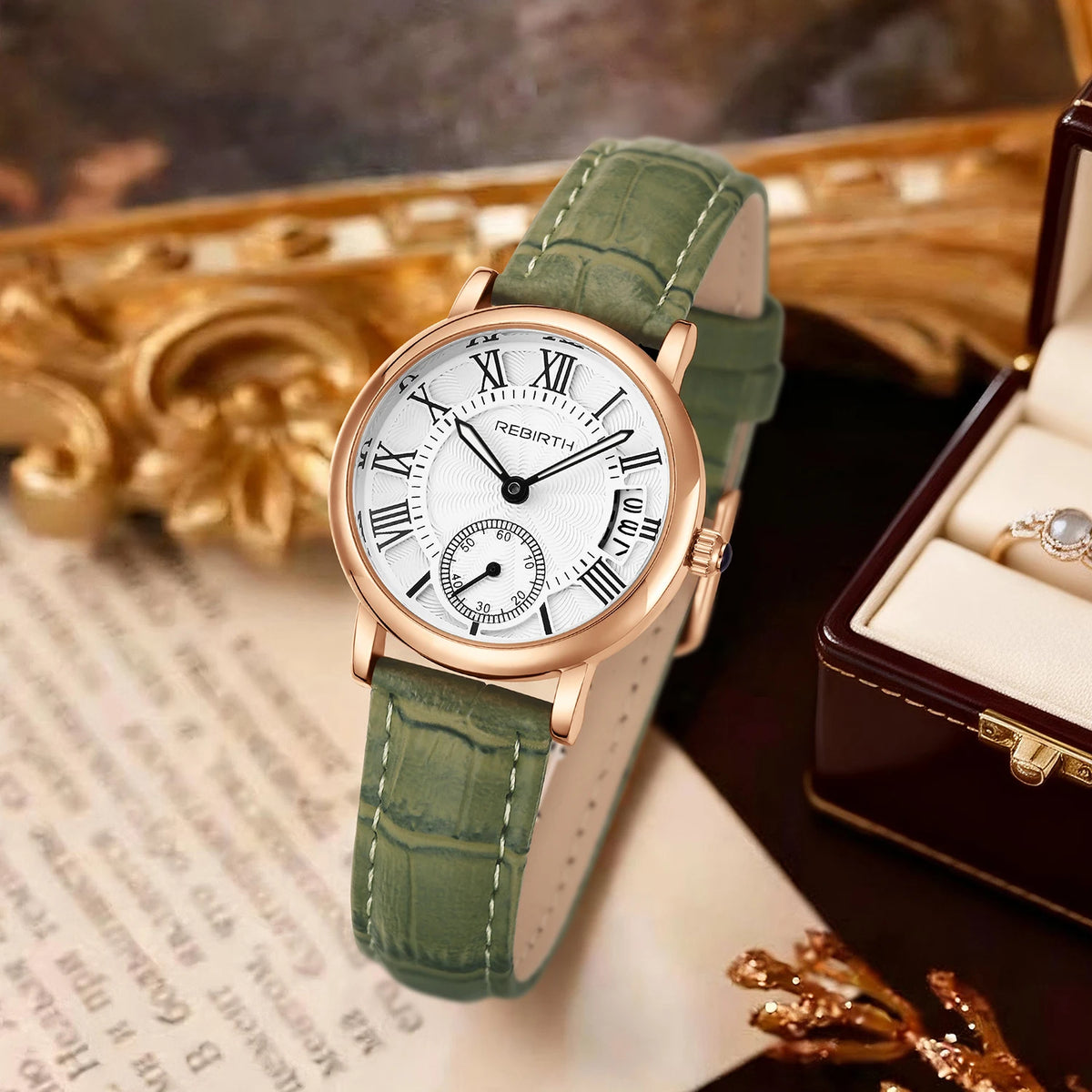 REBIRTH Women's Retro Leather Quartz Watch – Casual Daily Wear